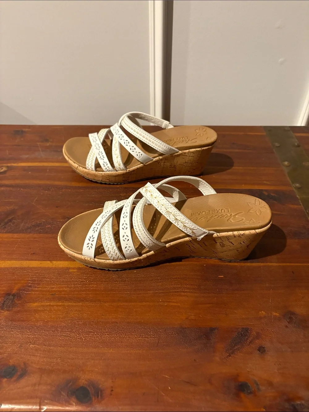 Skechers White Multi-Strap Wedge Sandals